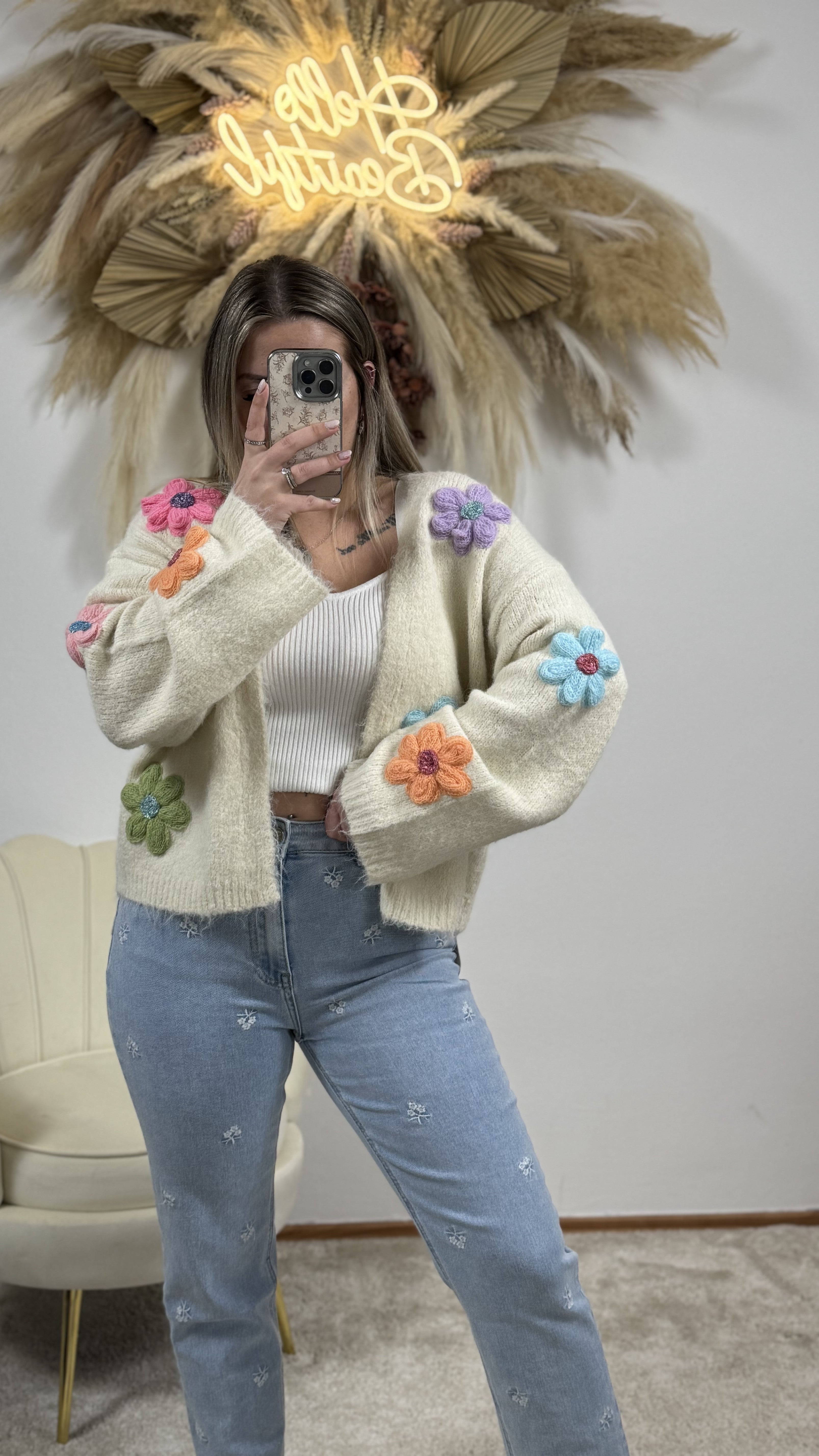 Flower Mom Fit | Jeans-Blau