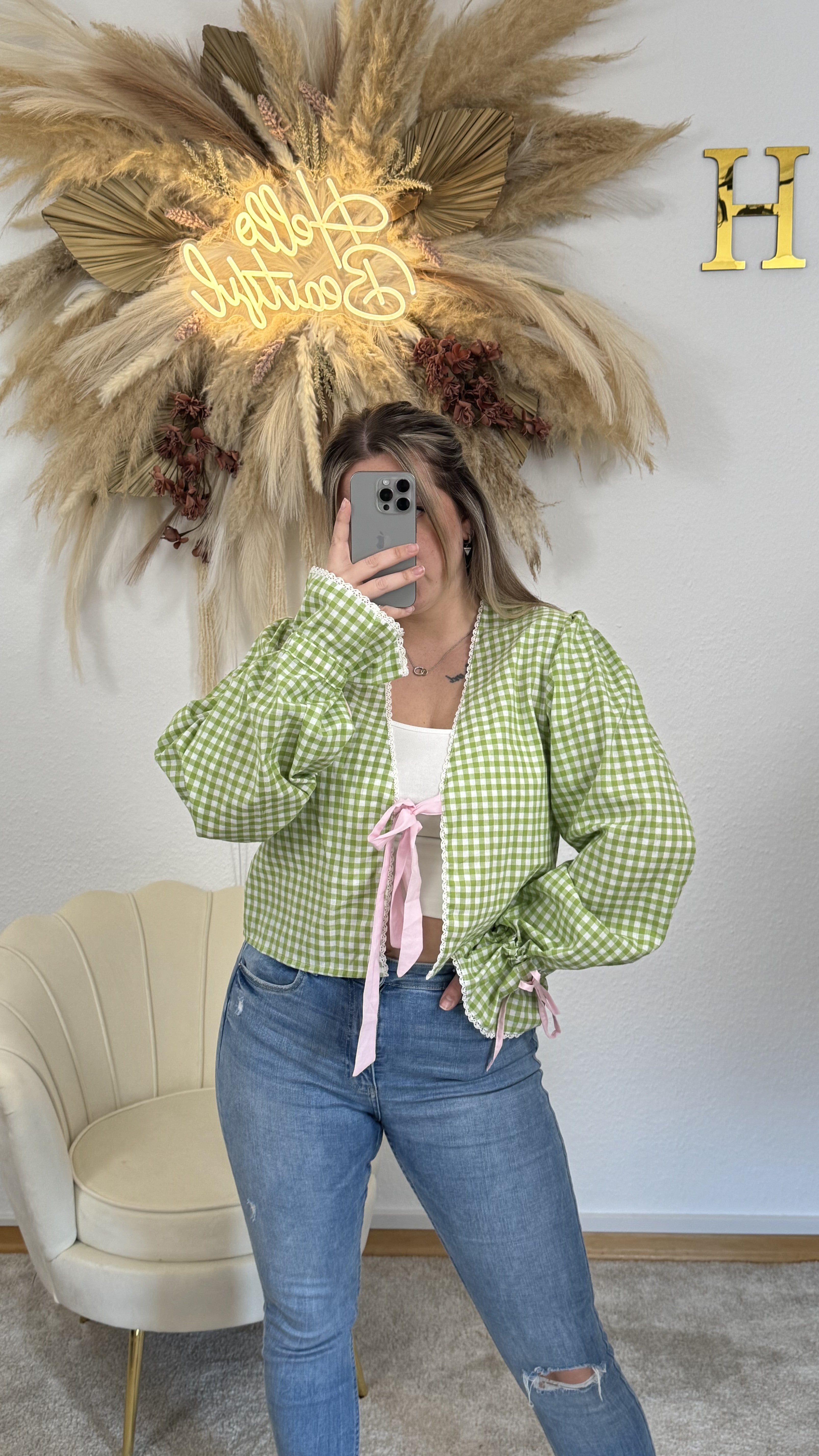 Caro Bluse | Grün/Rosa