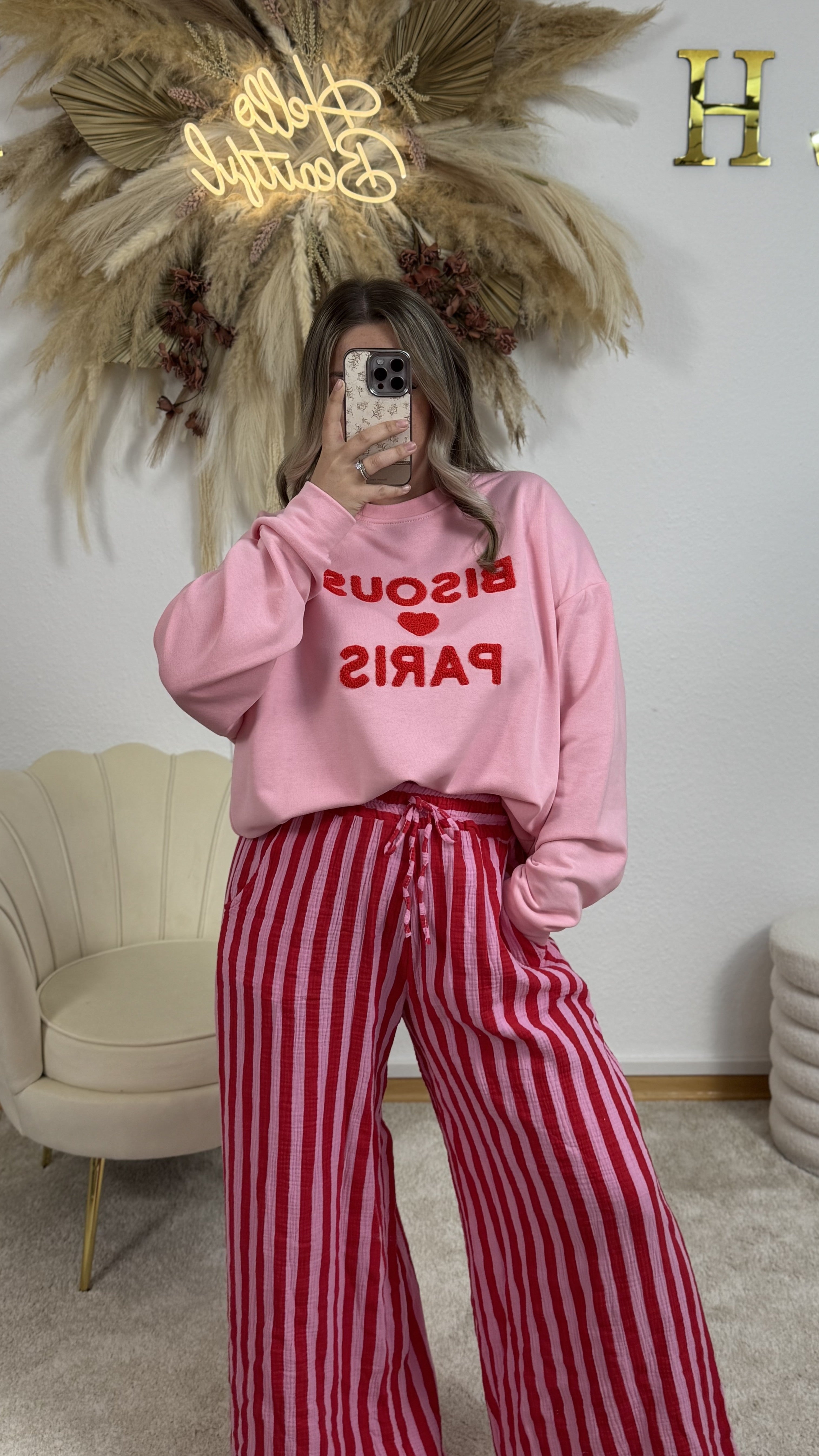 Musselin Hose Stripes Large | Rot/Pink