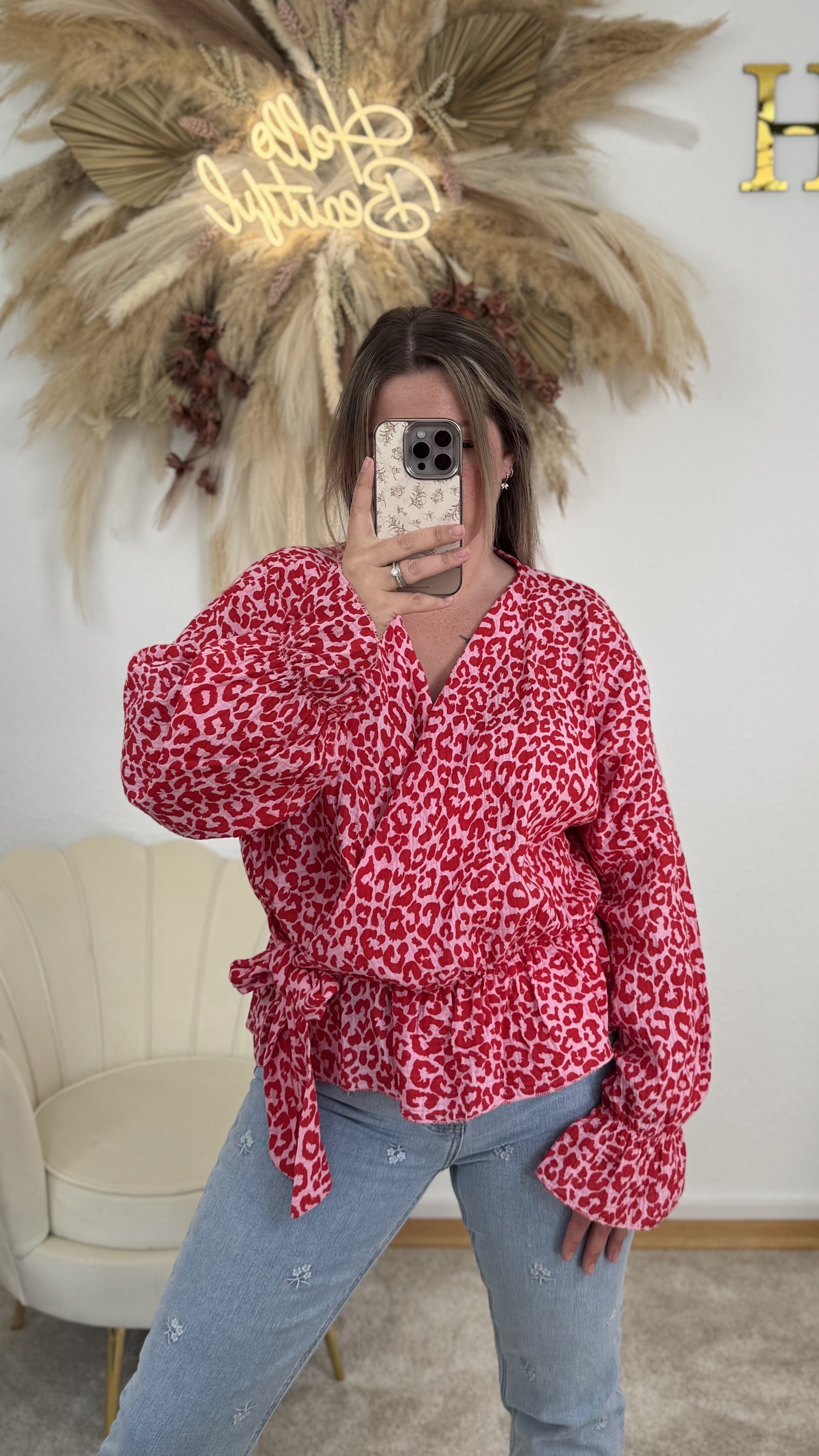 Musselin Wickel-Bluse | Pink/Rot