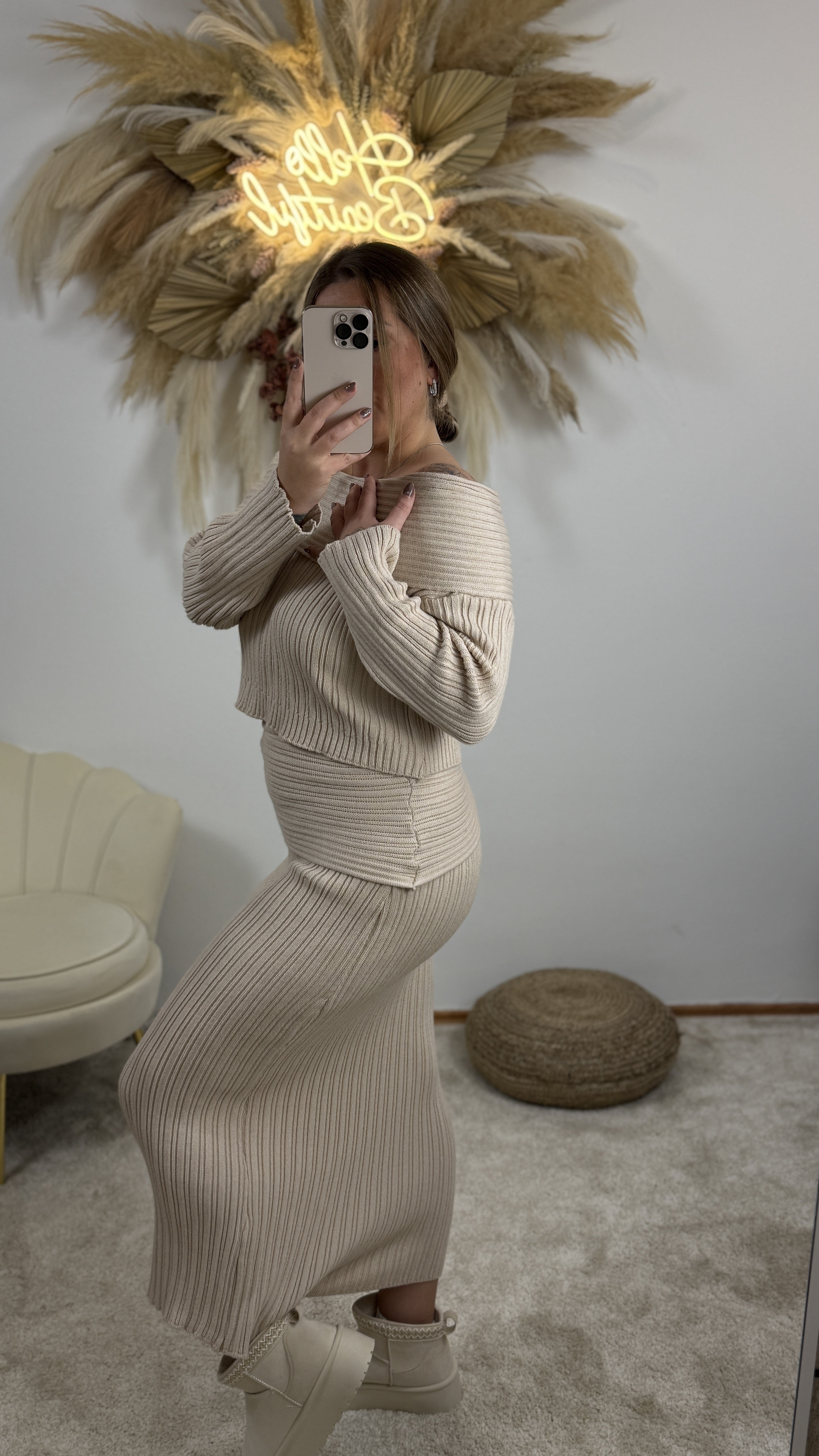 Off-Shulder Set | Beige