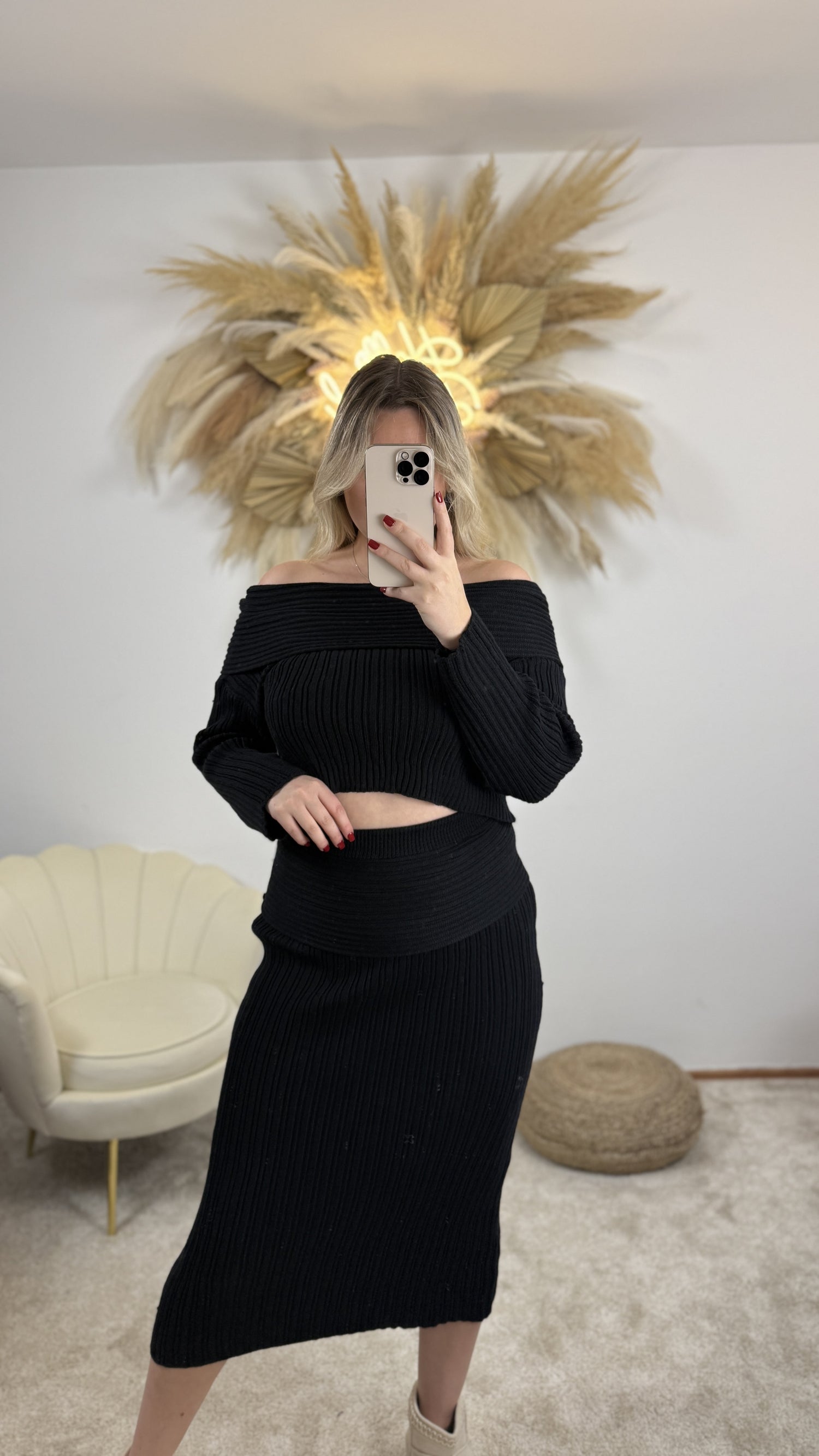 Off-Shulder Set | Schwarz