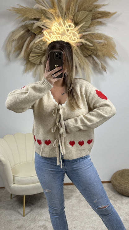 Schleifen Cardigan Love | Beige/Rot