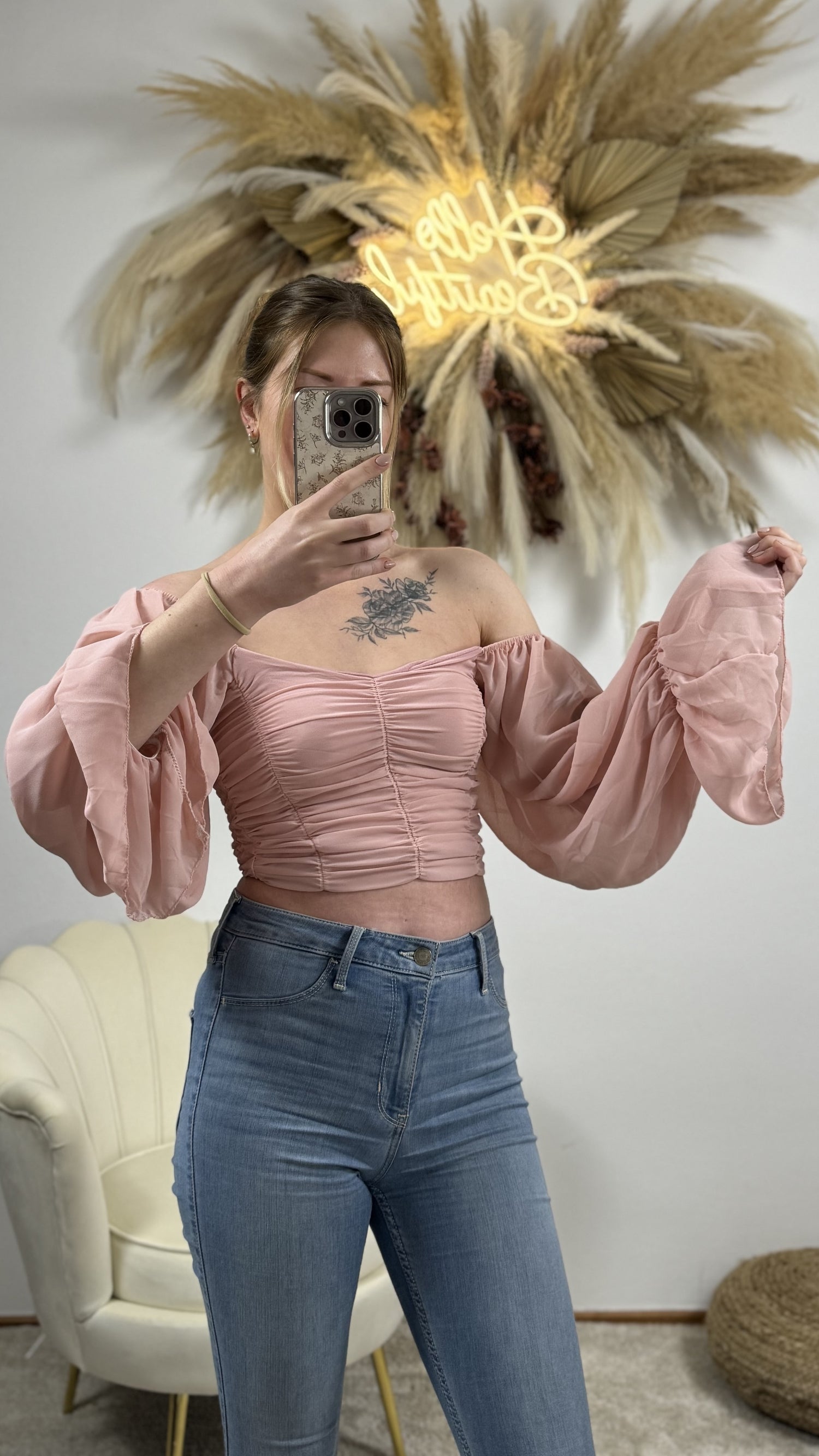 Offshulder Bluse | Rosa