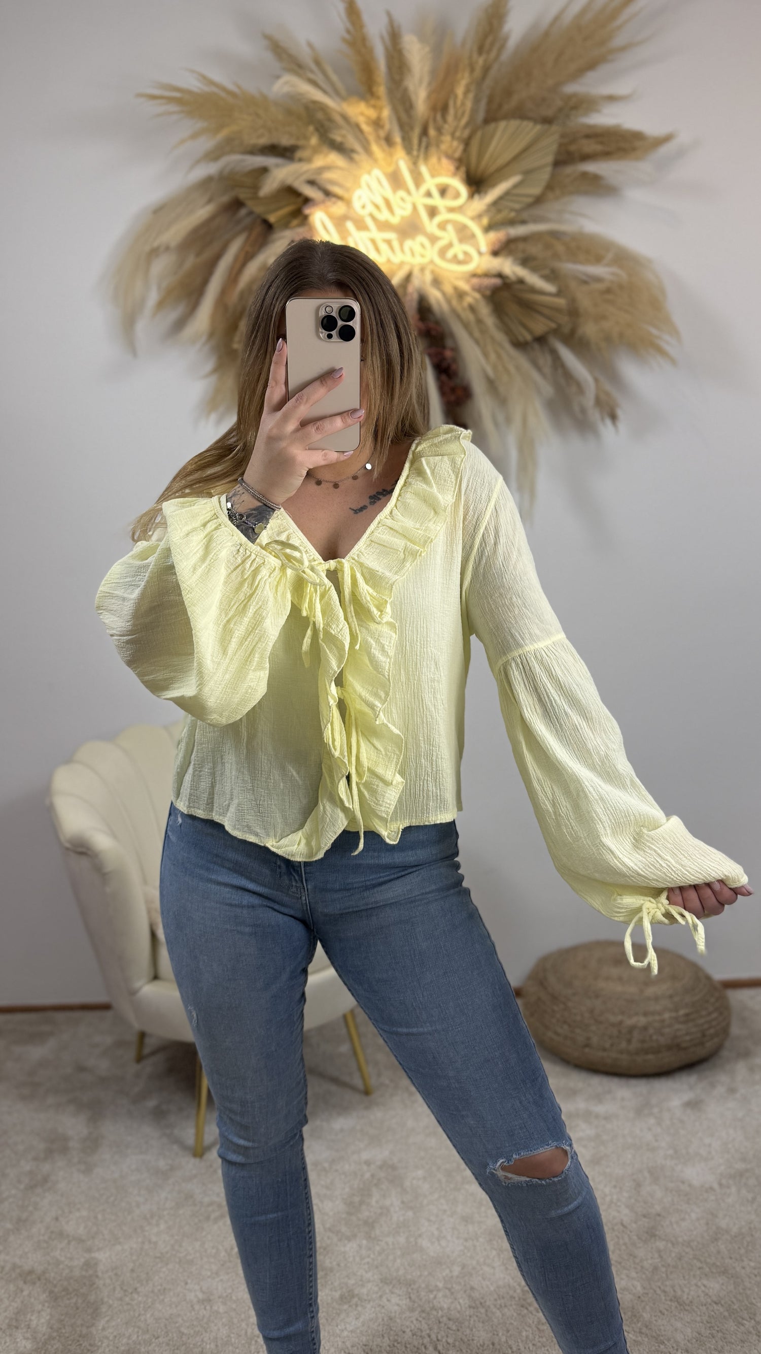 Schleifen Bluse Lovely | Light-Yellow