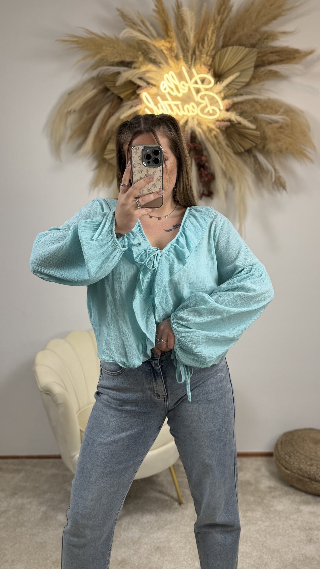 Schleifen Bluse Lovely | Türkis