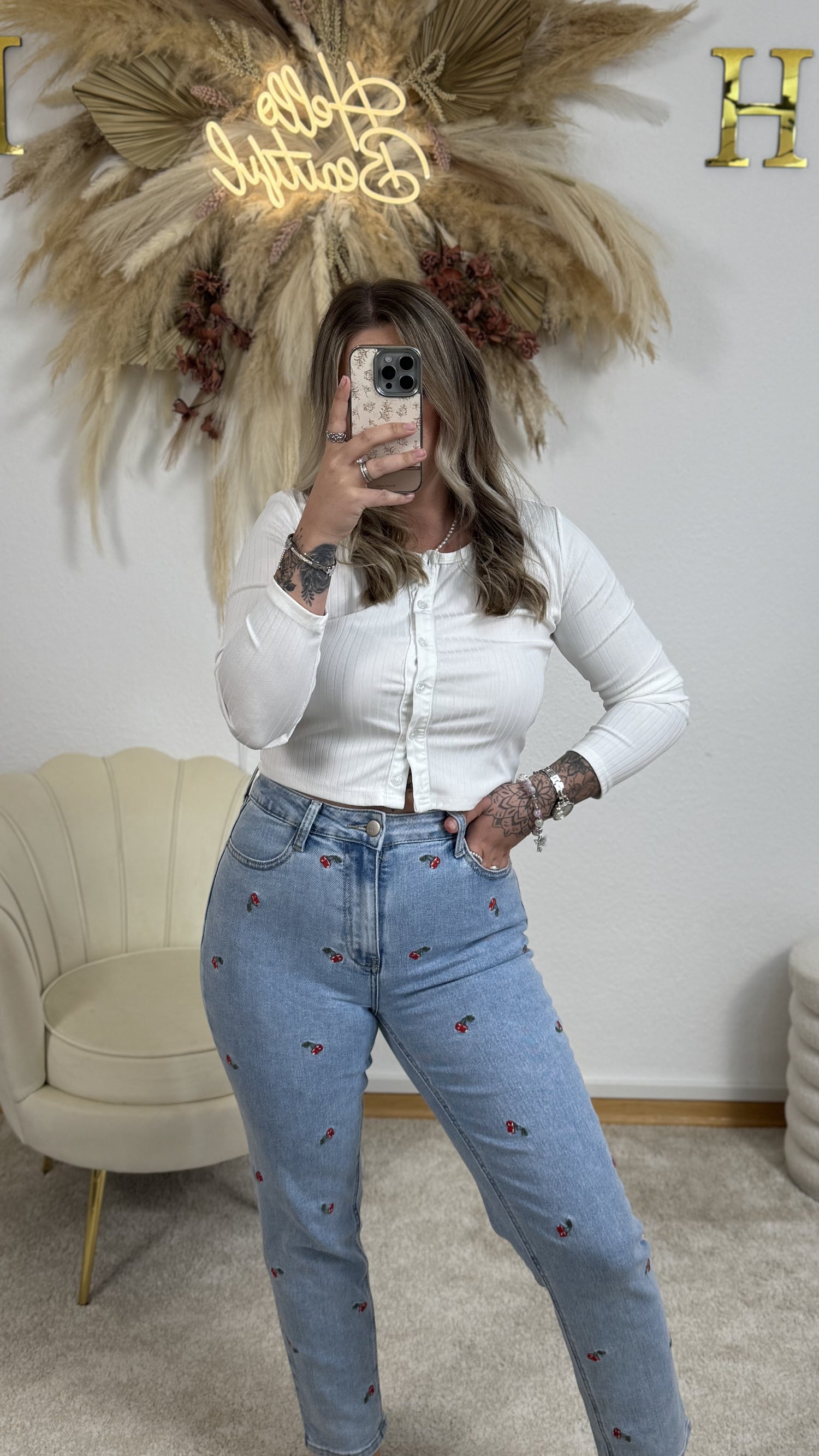 Cherry Mom Fit | Jeans-Blau