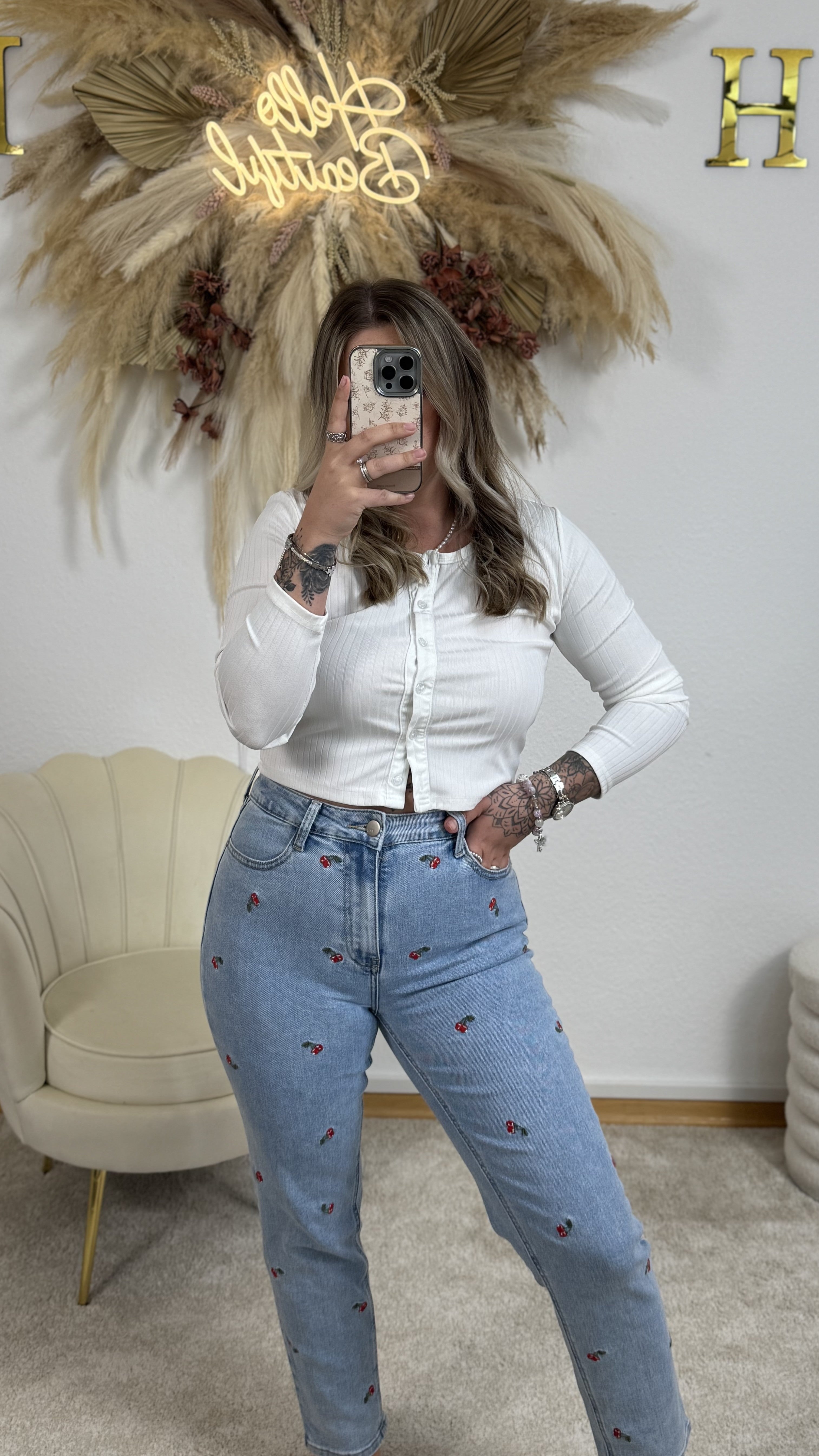 Cherry Mom Fit | Jeans-Blau