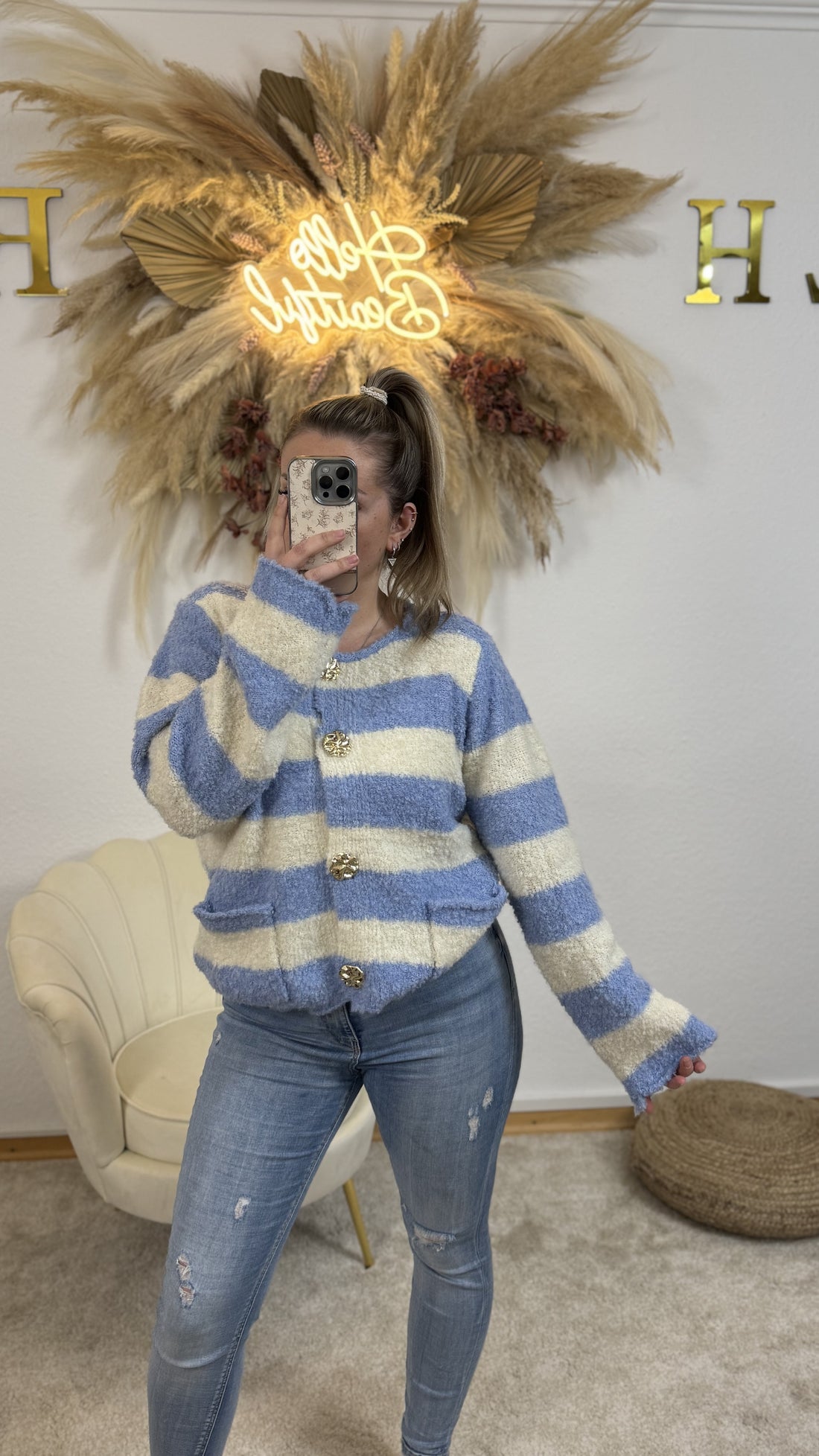 Cardigan Spring | Blau/Creme