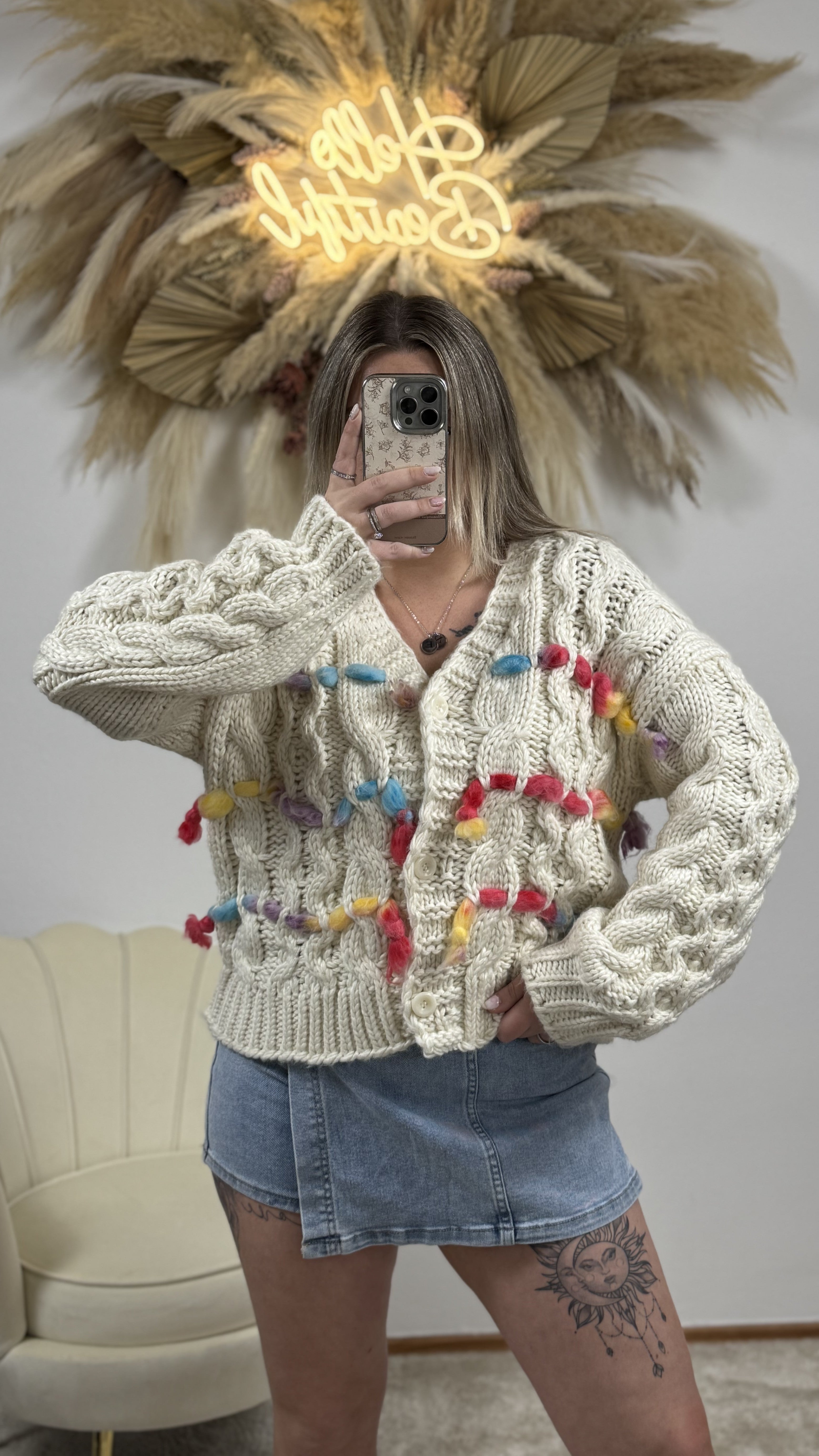 Strickcardigan Boho | Creme/Bunt