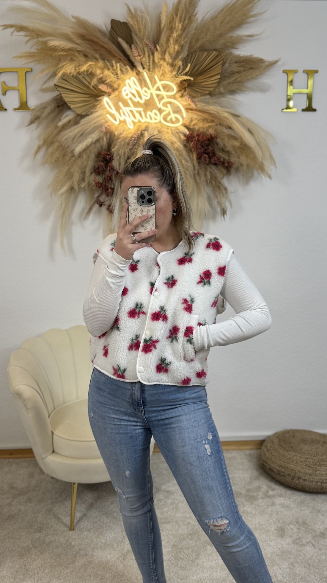 Weste Flower | Weiß/Pink