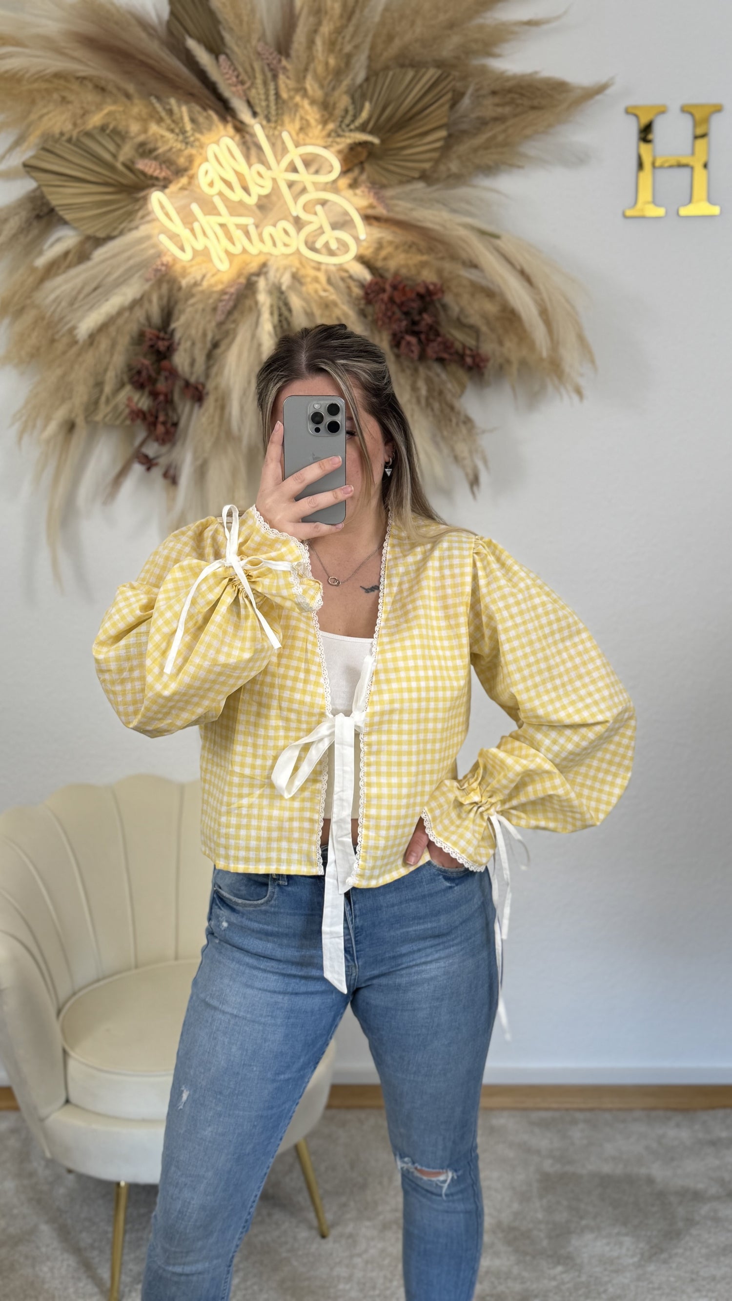 Caro Schleifi Bluse | Gelb