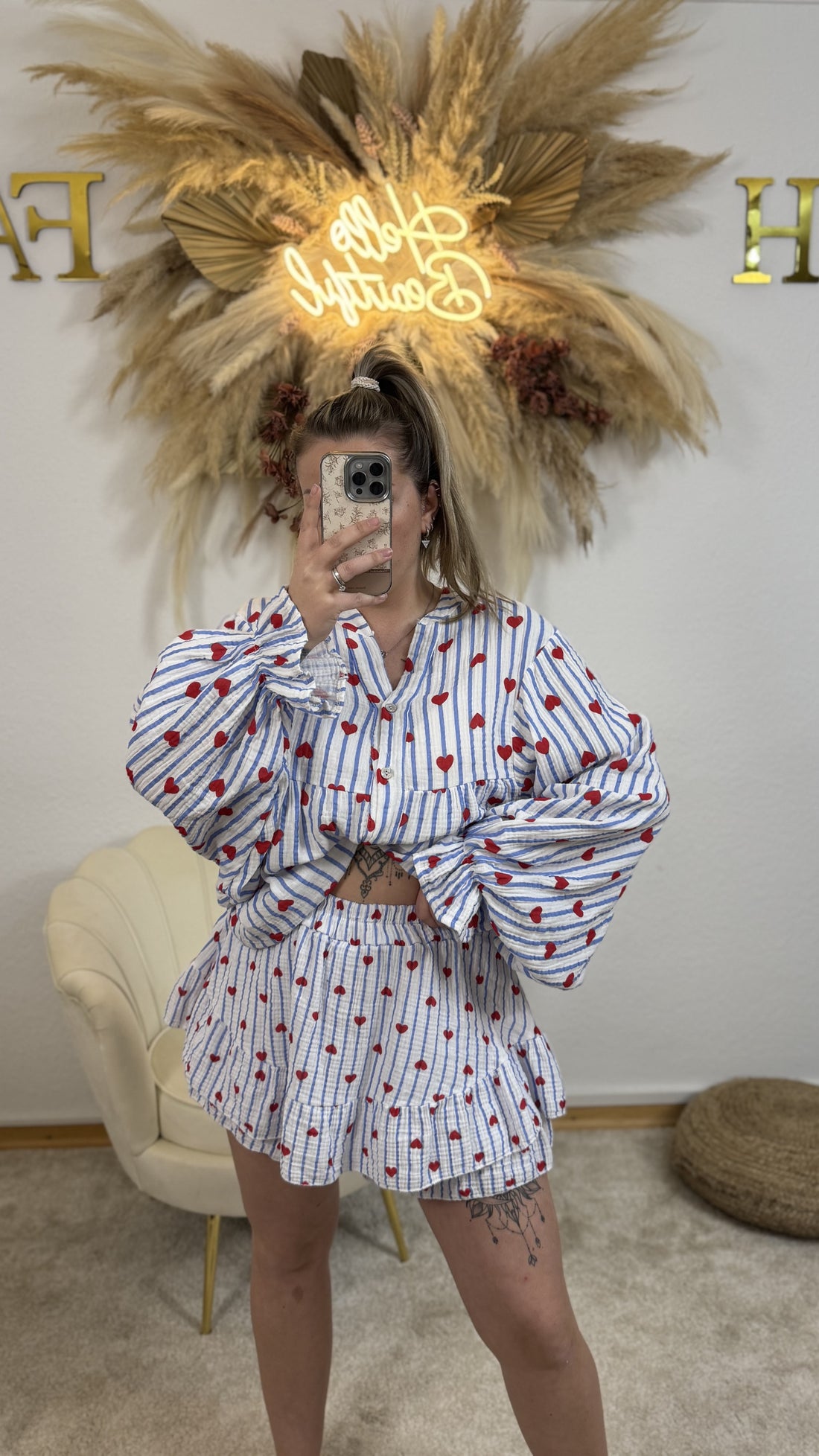 Musselin Hosen-Rock Love | Blau/Weiß