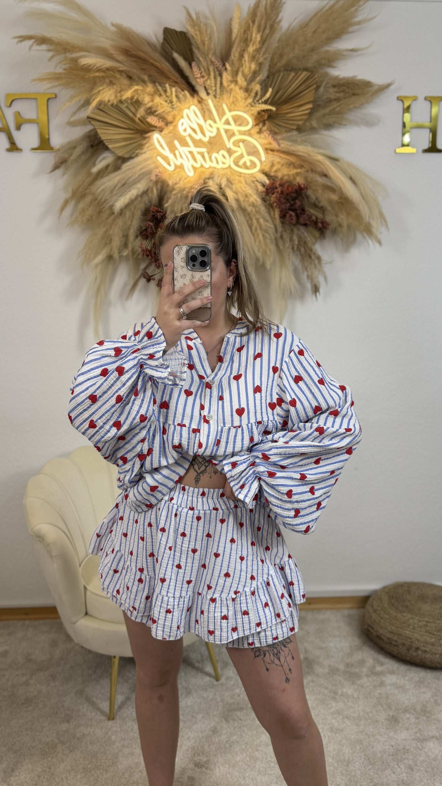 Musselin Hosen-Rock Love | Blau/Weiß