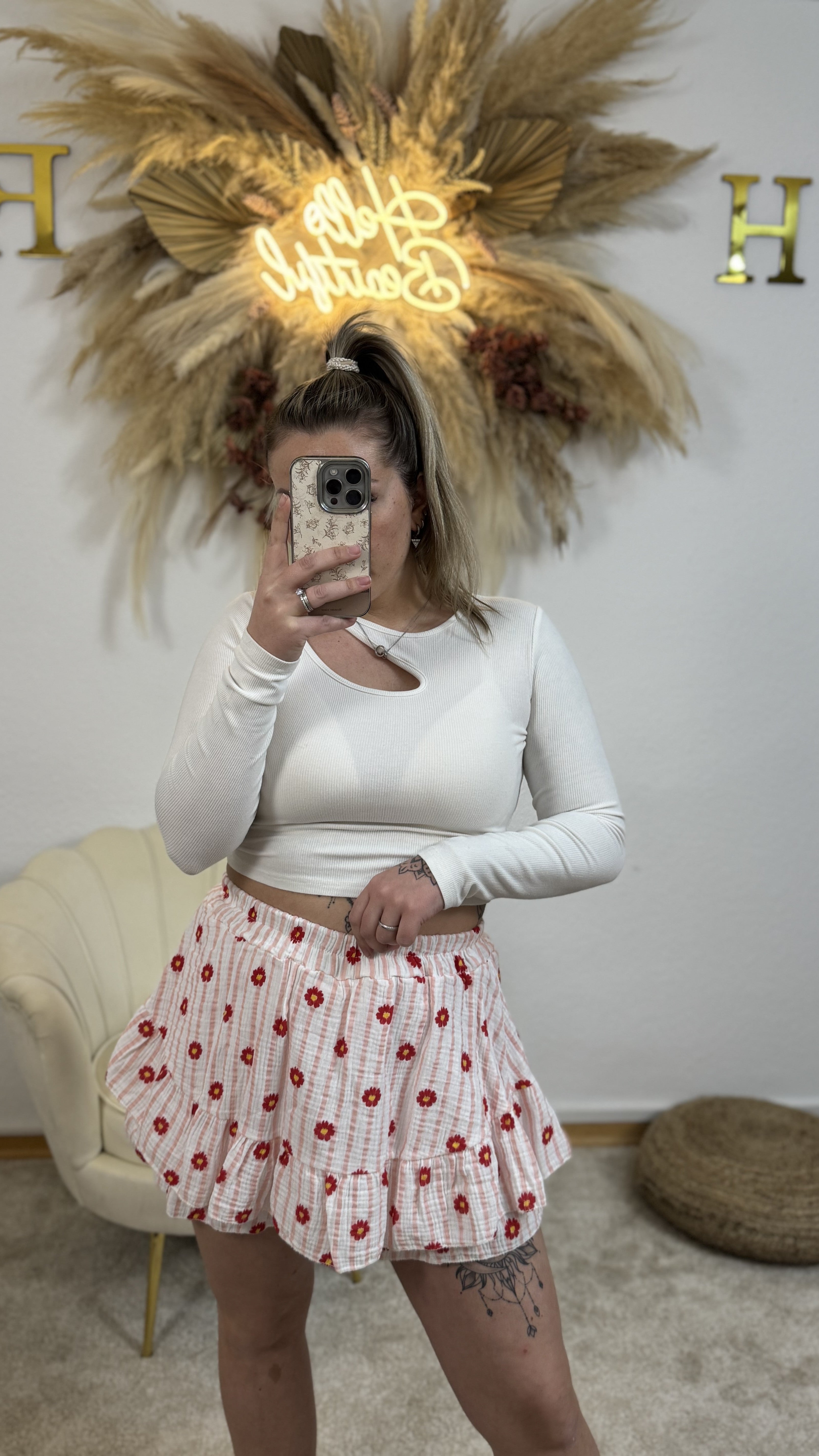 Musselin Hosen-Rock Flower | Rosa/Weiß