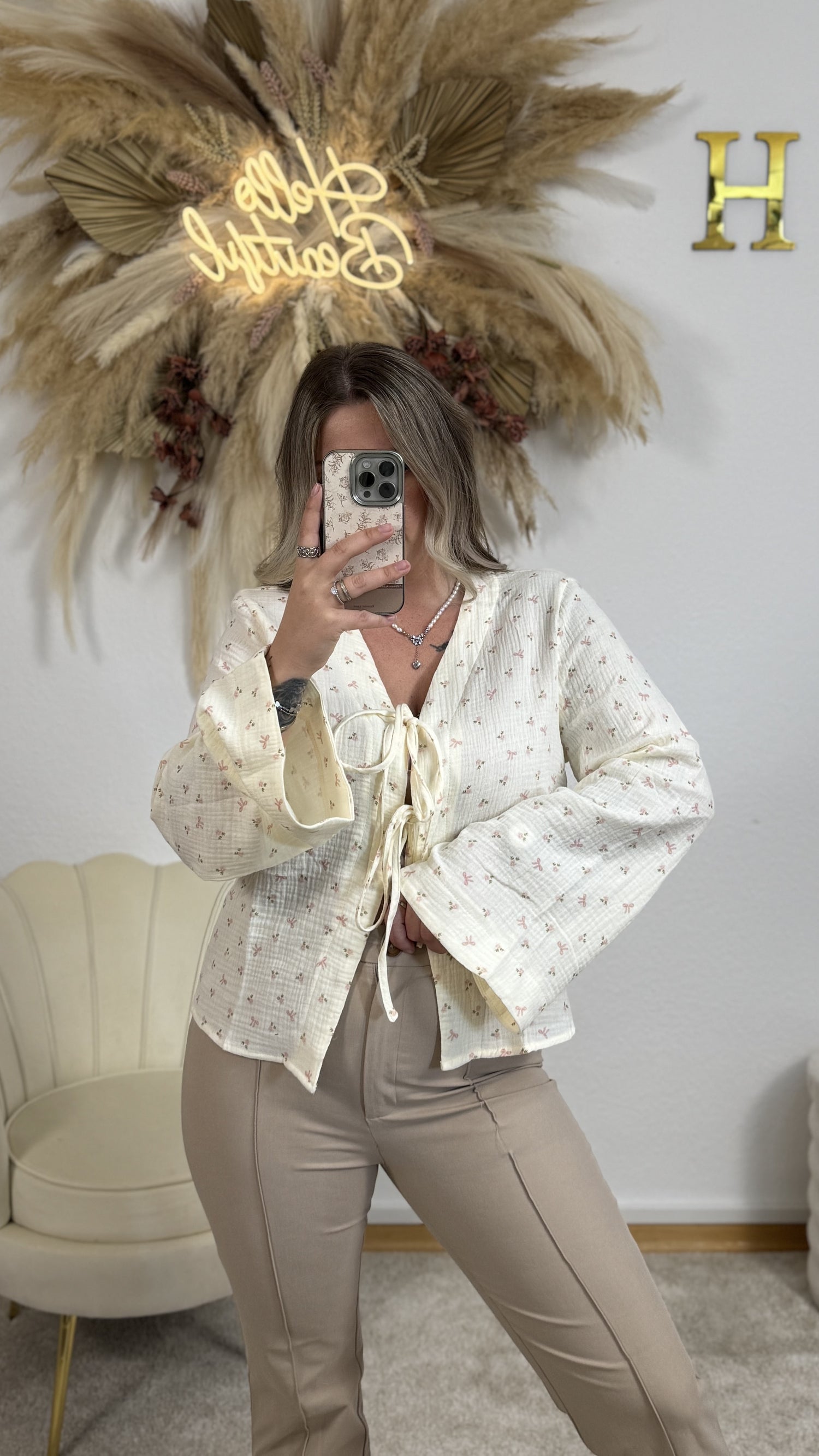 Musselin Schleifen Bluse Flower