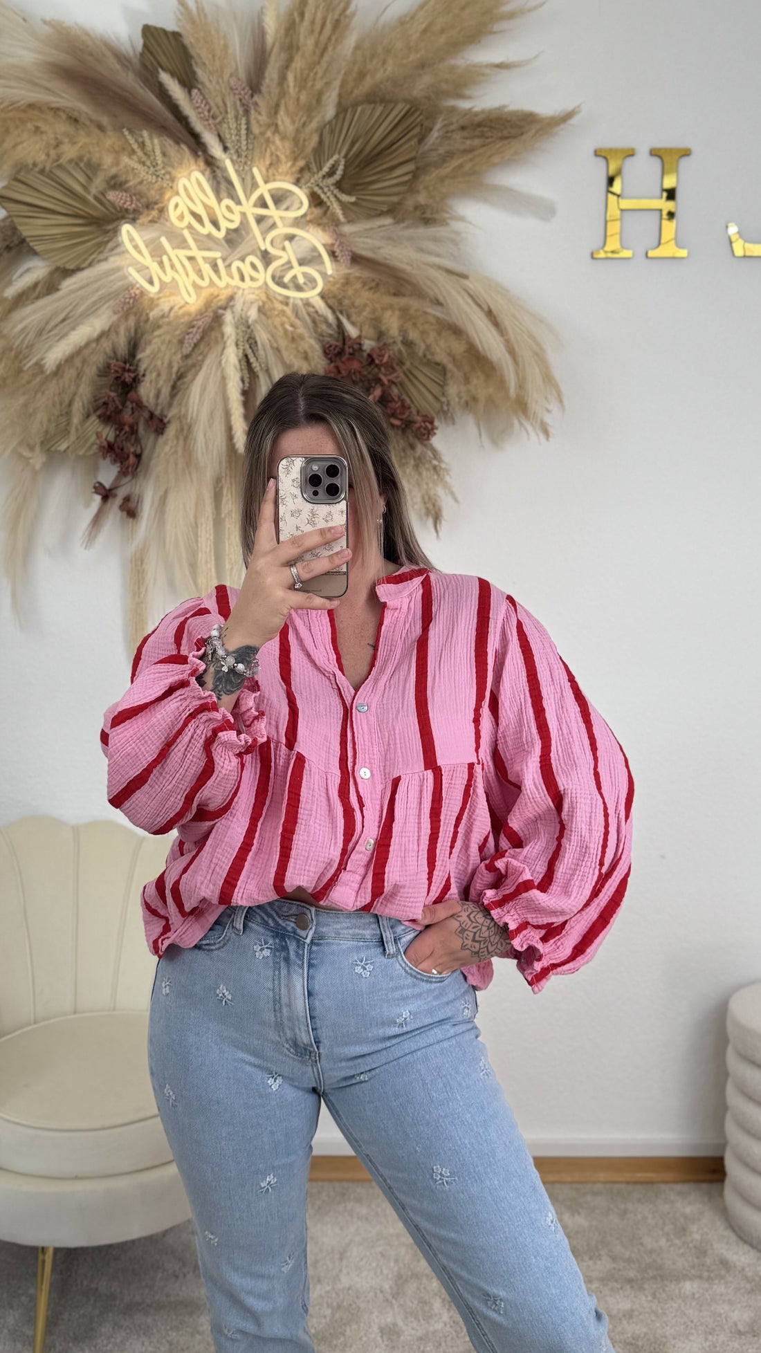 Musselin Tunika Stripes | Rot/Pink