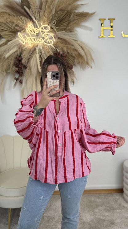Musselin Tunika Stripes | Rot/Pink