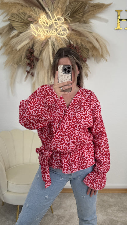 Musselin Wickel-Bluse | Pink/Rot