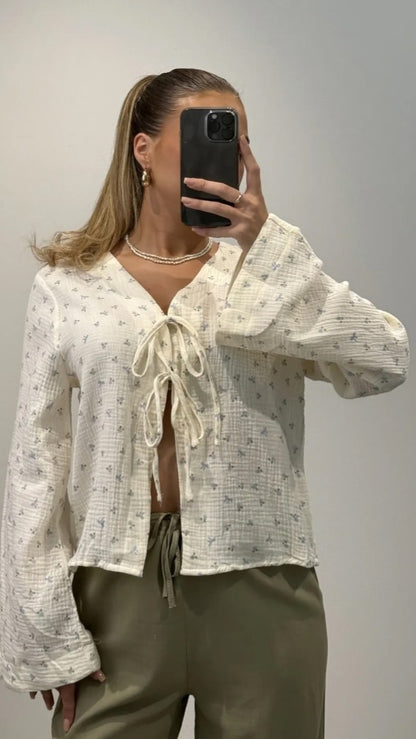 Musselin Schleifen Bluse Flower